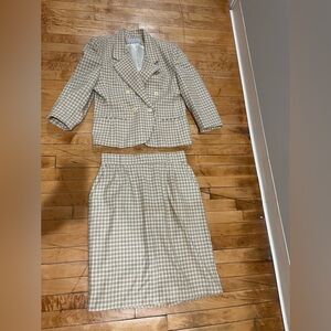 Vintage Norton McNaughton Beige Houndstooth Suit Set Fits Women’s 12 Wool Blend